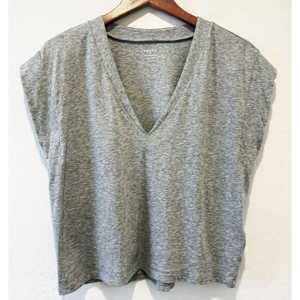 FRAME Women's Large Boxy Top Gray Knit Peruvian Pima Cotton Minimalist Casual